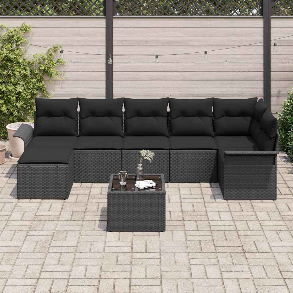 Gartensofa-set mit Kissen 8 pcs Schwarz Poly-Rattan