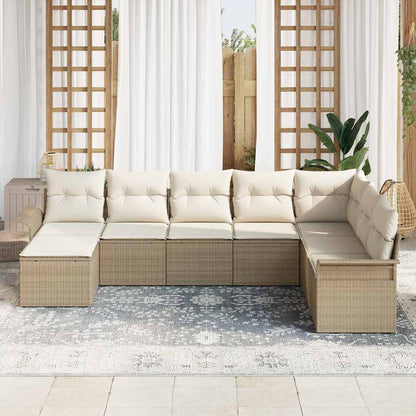 Gartensofa-set mit Kissen 8 pcs Beige Poly-Rattan