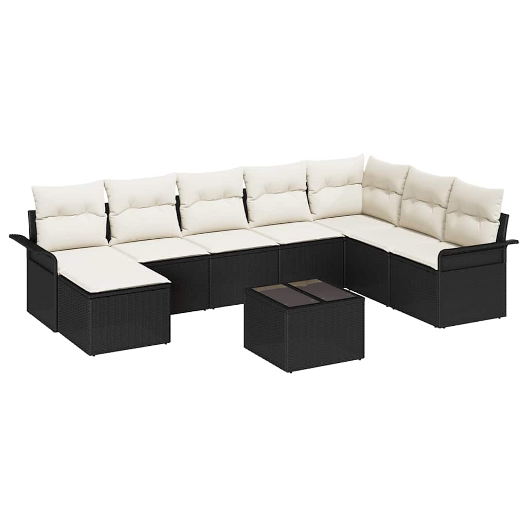Garten-Sofa-Set mit Kissen 9 pcs Schwarz Poly Rattan