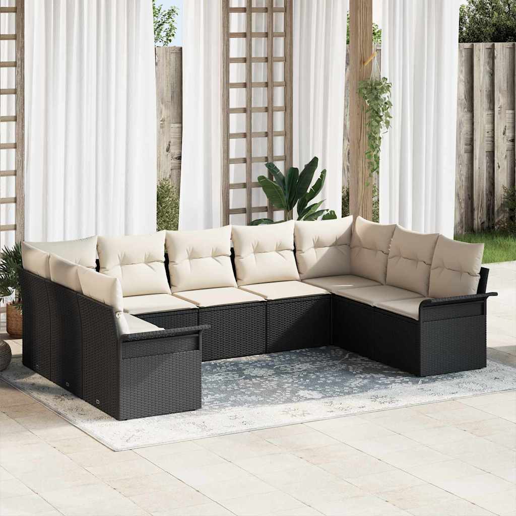 Gartensofa-set mit Kissen Schwarz Poly-Rattan