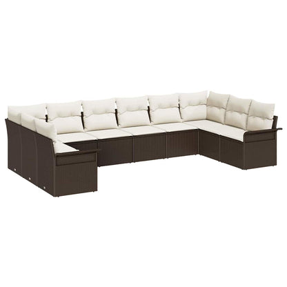 Gartensofa-set mit Kissen 10 pcs Braun Poly-Rattan