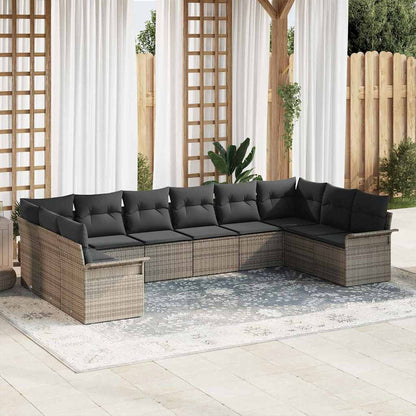 Gartensofa-set mit Kissen 10 pcs Grau Poly-Rattan