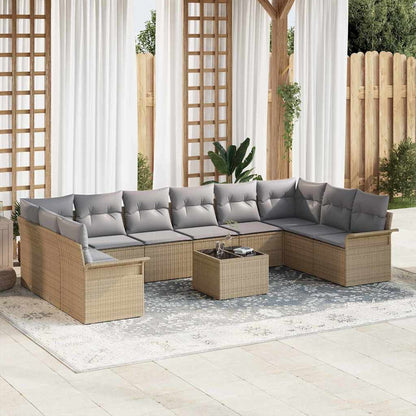 Gartensofa-set mit Kissen 11 pcs Beige Poly-Rattan