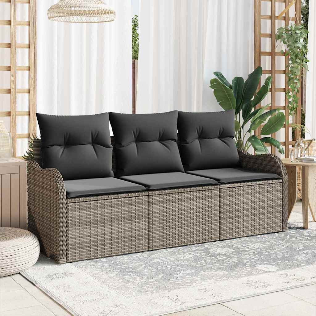 Gartensofa-set mit Kissen 3 pcs Grau Poly-Rattan
