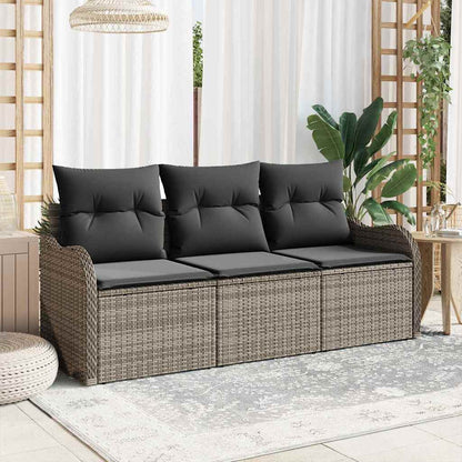 Gartensofa-set mit Kissen 3 pcs Grau Poly-Rattan