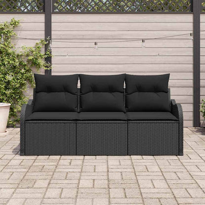 Gartensofa-set mit Kissen 3 pcs Schwarz Poly-Rattan