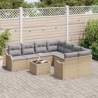 Gartensofa-set mit Kissen mit Speicher 9 pcs Beige Poly-Rattan