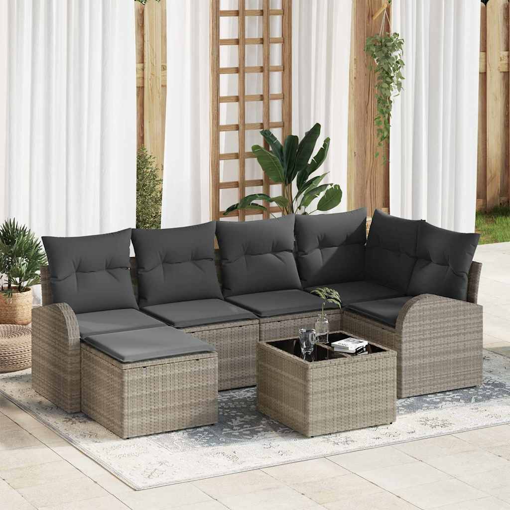 Gartensofa-set 7 pcs Hellgrau Poly-Rattan