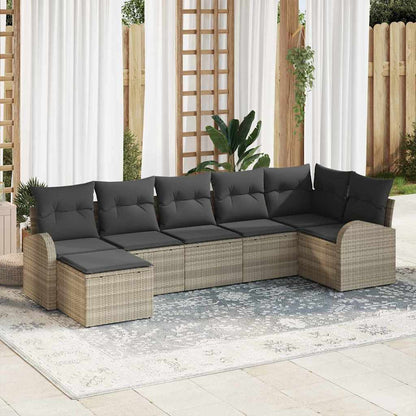 Gartensofa-set mit Kissen 7 pcs Hellgrau Poly Rattan
