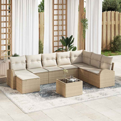 Garten-Sofa-Set mit Kissen 9 pcs Beige Poly Rattan