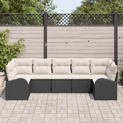 Gartensofa-set mit Kissen 7 pcs Schwarz Poly Rattan