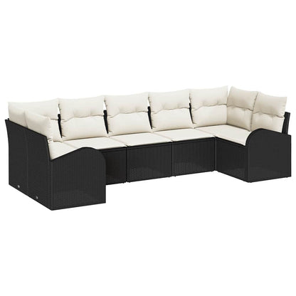 Gartensofa-set mit Kissen 7 pcs Schwarz Poly Rattan