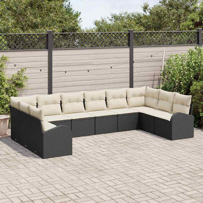 Sofa Set mit Kissen 10 pcs Schwarz Polyrattan