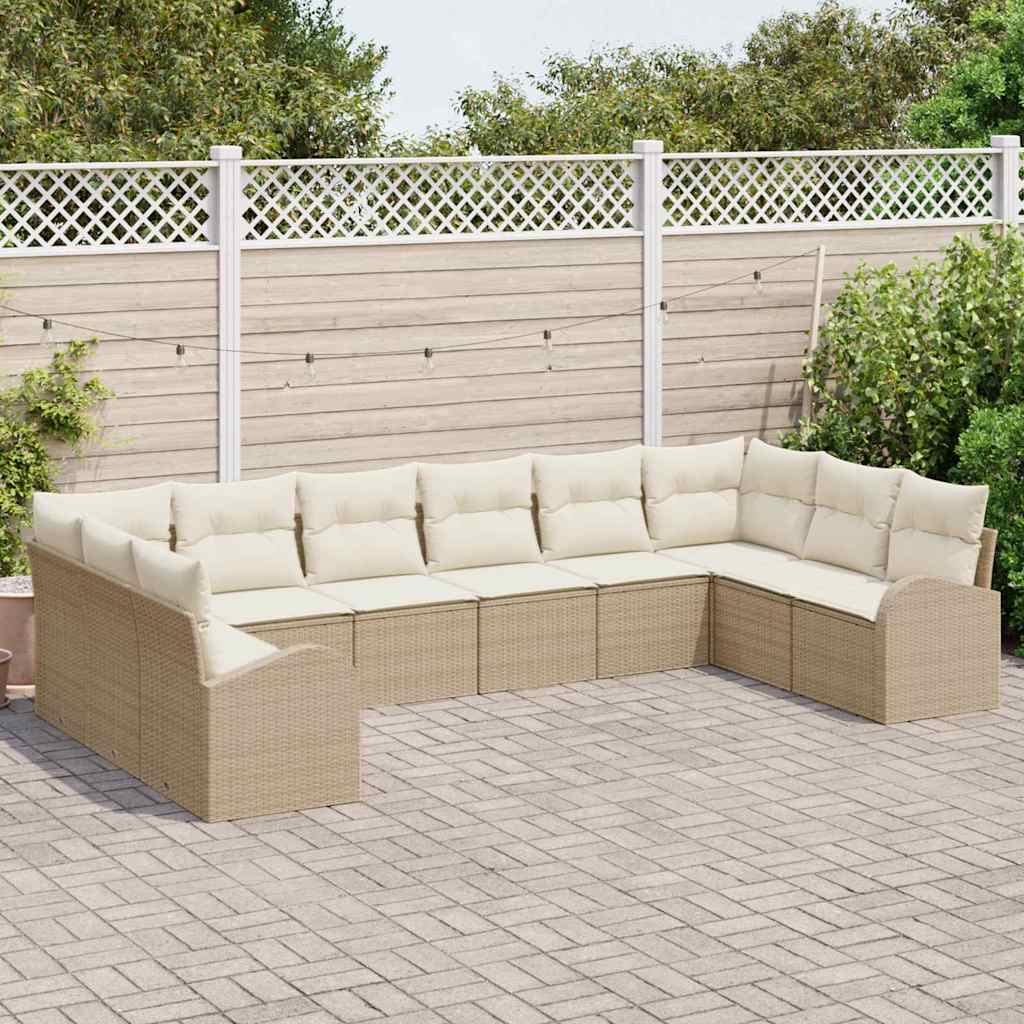 Sofa Set mit Kissen 10 pcs Beige Polyrattan