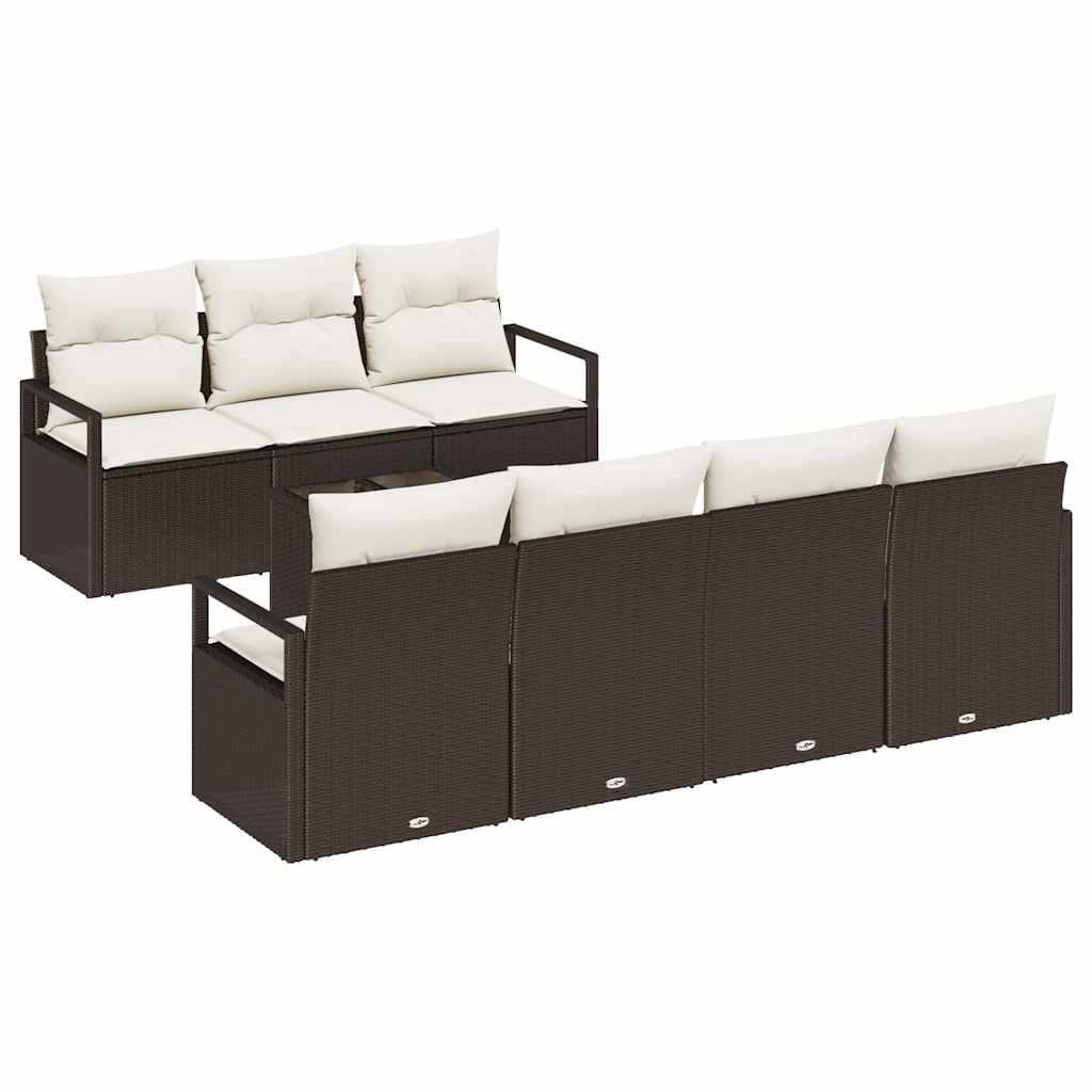 Sofa Set mit Kissen 8 pcs Braun und Creme Poly Rattan