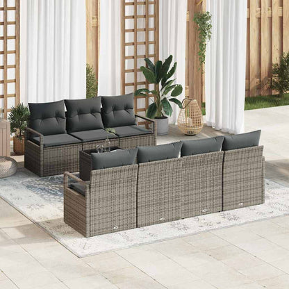 Sofa Set mit Kissen 8 pcs Grau Poly Rattan