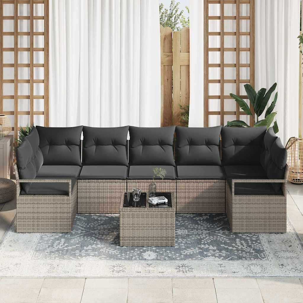 Sofa Set mit Kissen 8 pcs Grau Poly Rattan
