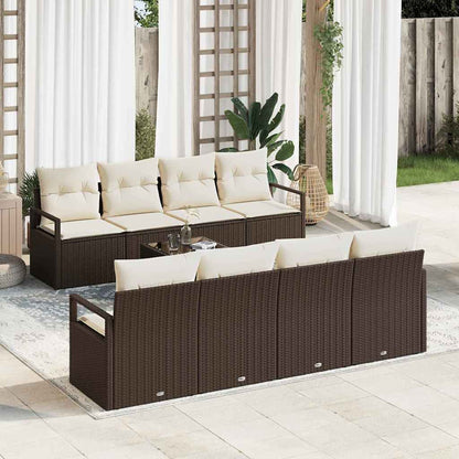 Sofa Set mit Kissen 7 pcs Braun und Creme Poly Rattan
