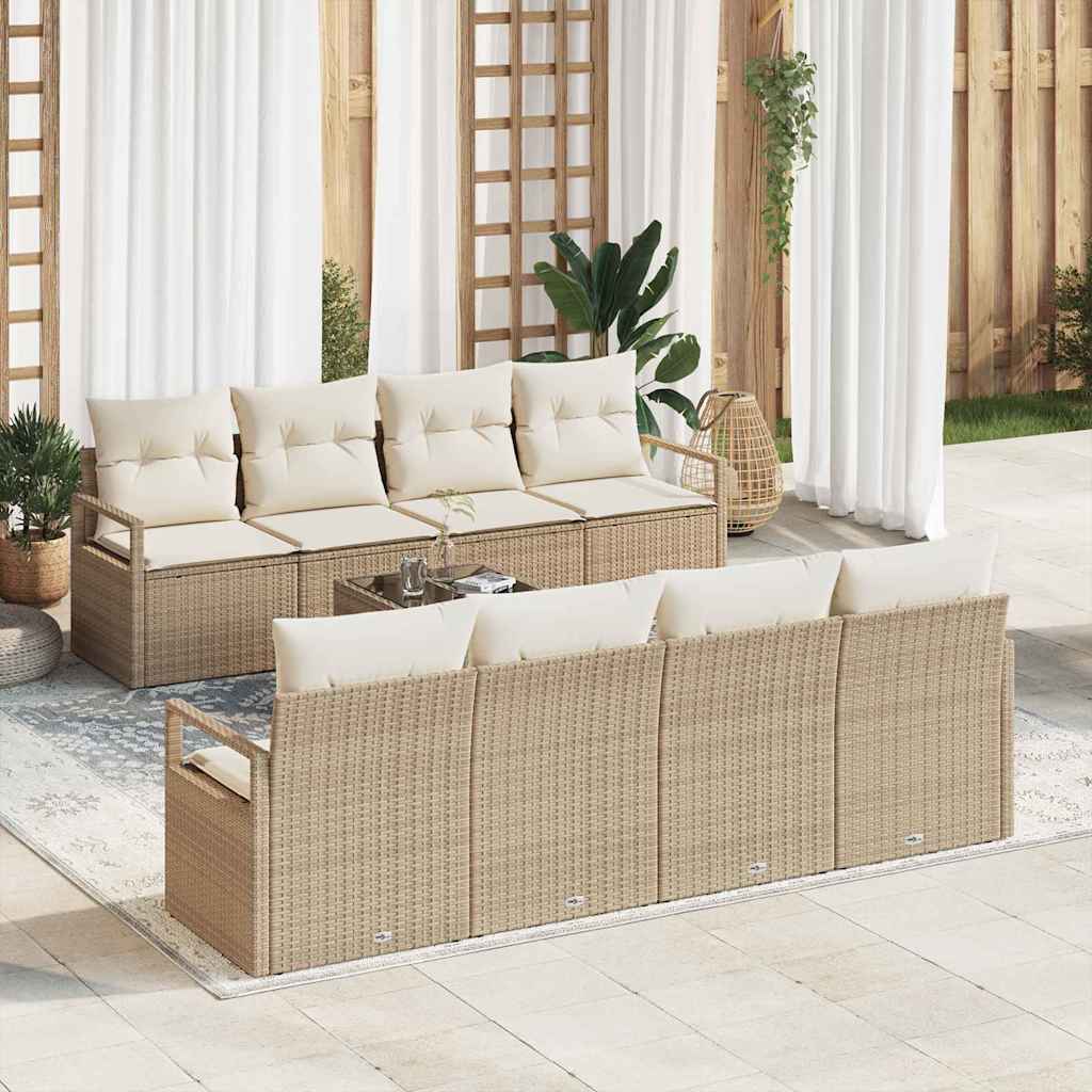 Sofa Set mit Kissen 7 pcs Beige und Creme Poly Rattan