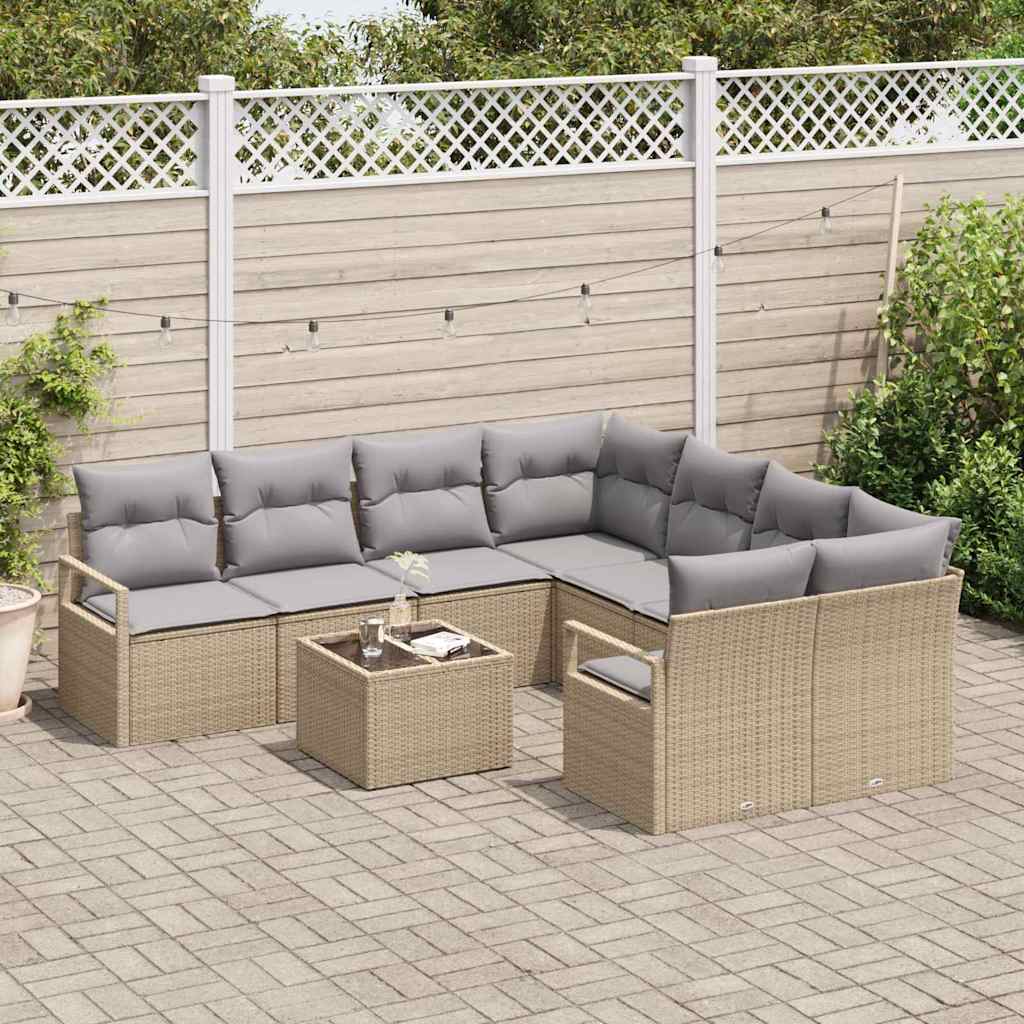 Sofa Set mit Kissen 9 pcs Beige und Grau Poly-Rattan