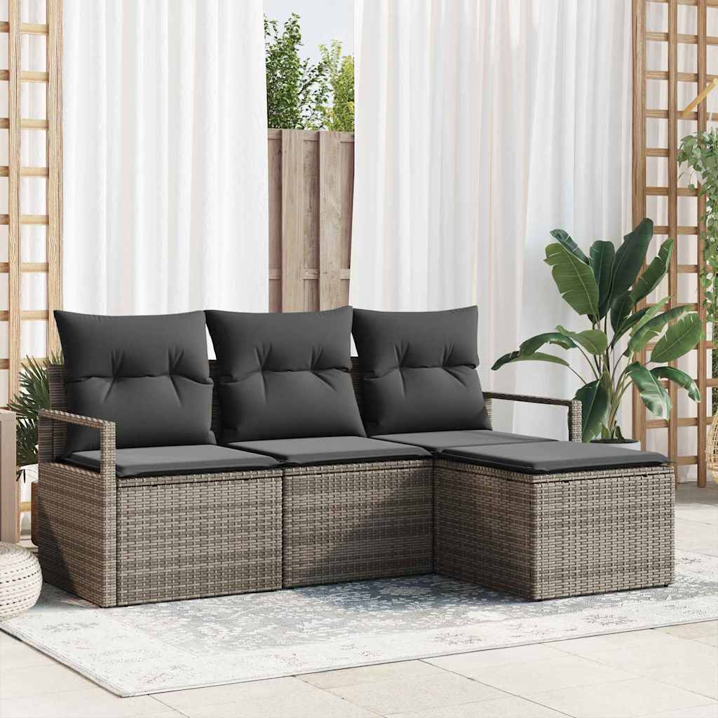 Sofa Set mit Kissen 4 pcs Grau Poly Rattan