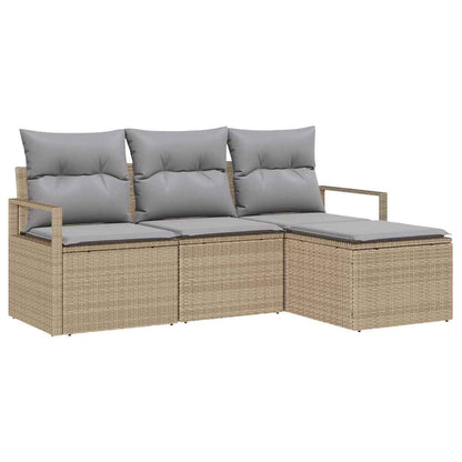 Sofa Set mit Kissen 4 pcs Beige Poly Rattan