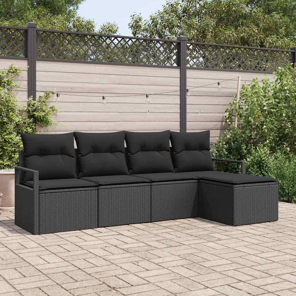 Sofa Set mit Kissen 5 pcs Schwarz Poly Rattan
