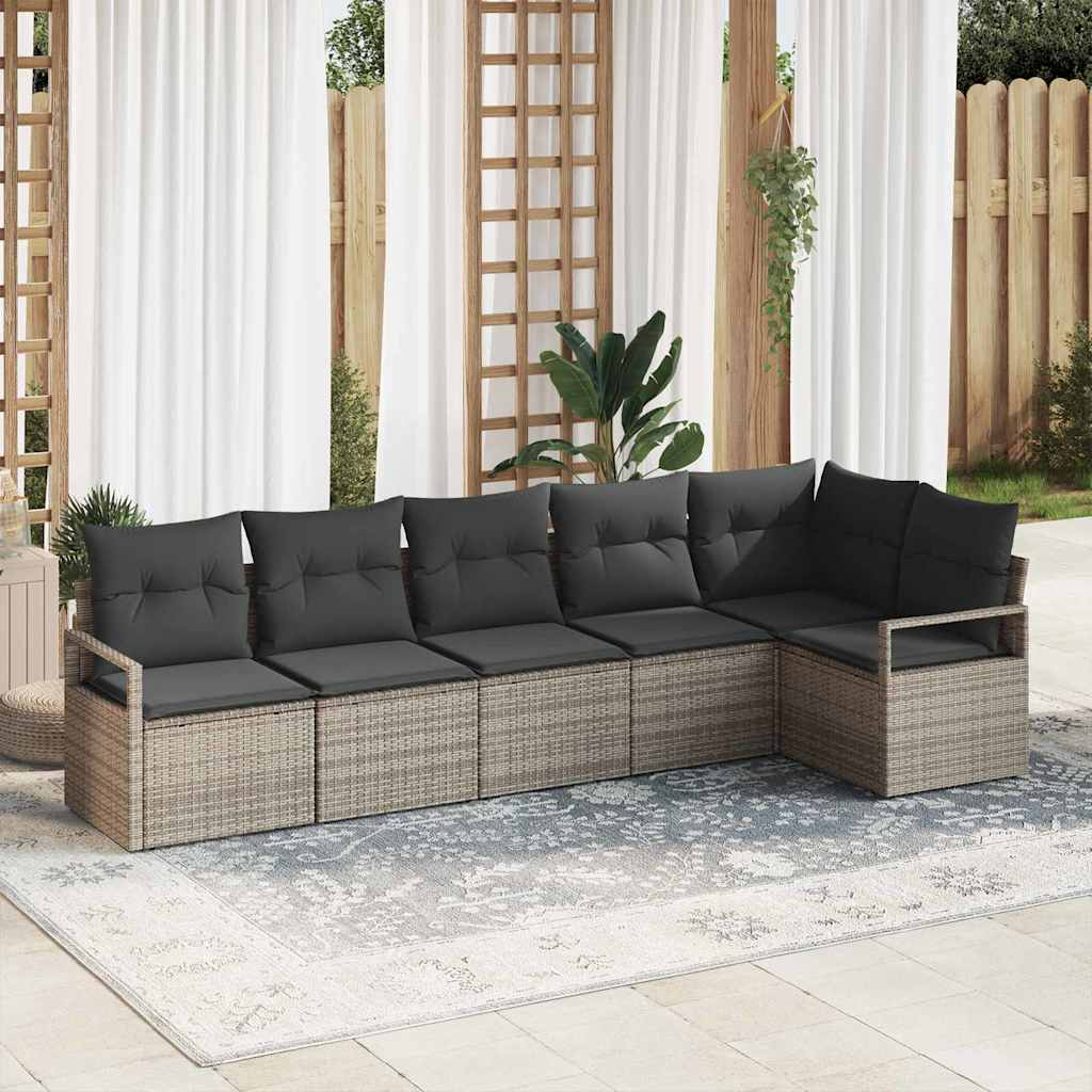 Sofa Set mit Kissen 6 pcs Grau Poly Rattan