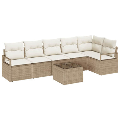 Sofa Set mit Kissen 7 pcs Beige Poly Rattan