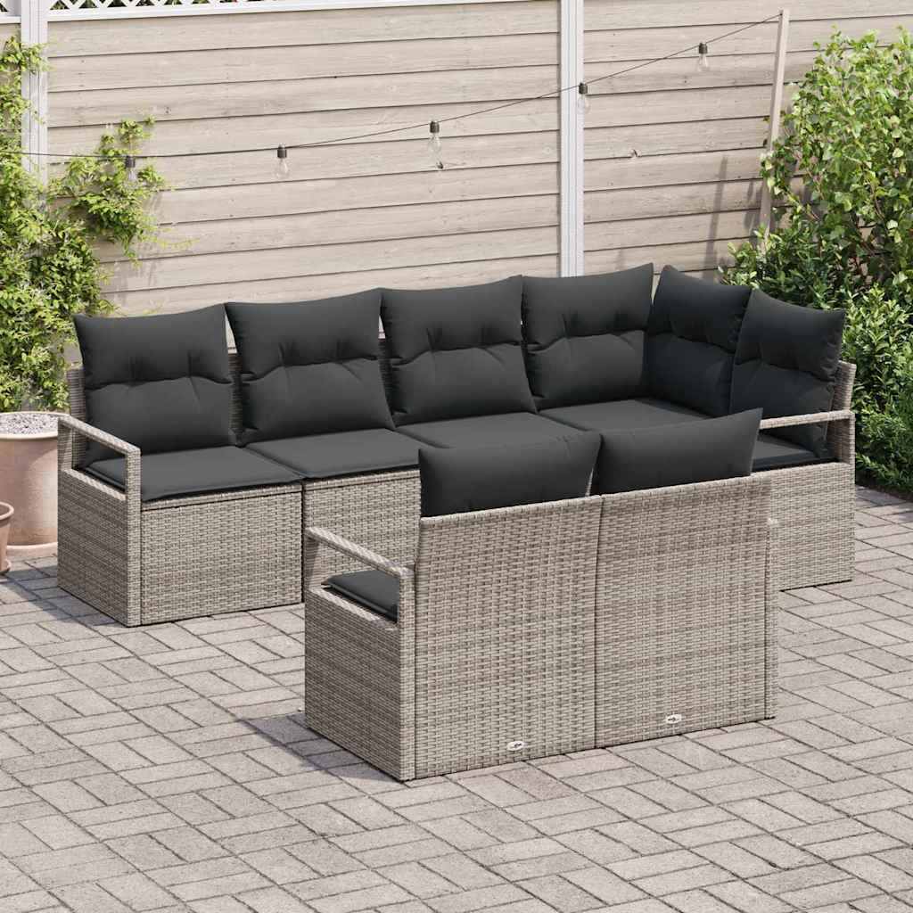 Sofa Set mit Kissen 7 pcs Grau Poly Rattan