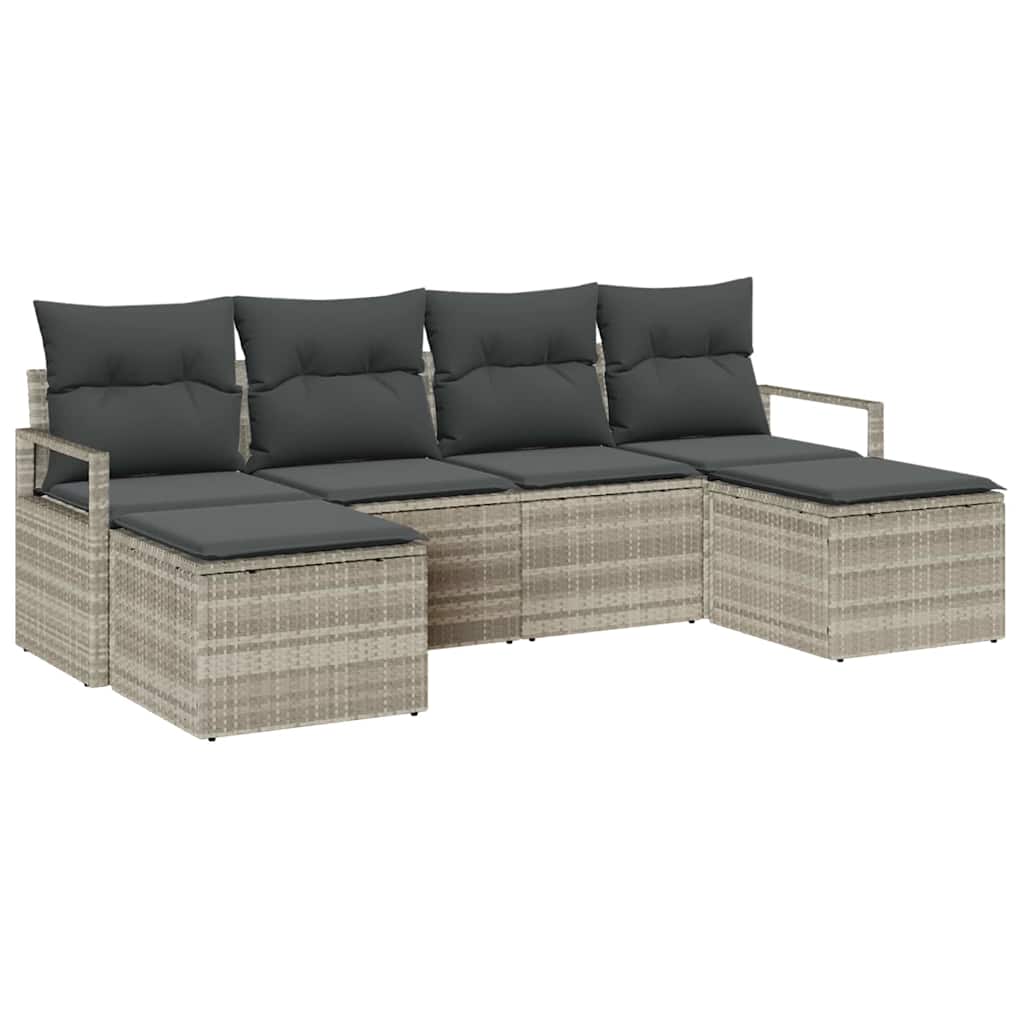 Sofa Set 6 pcs Hellgrau Poly-Rattan