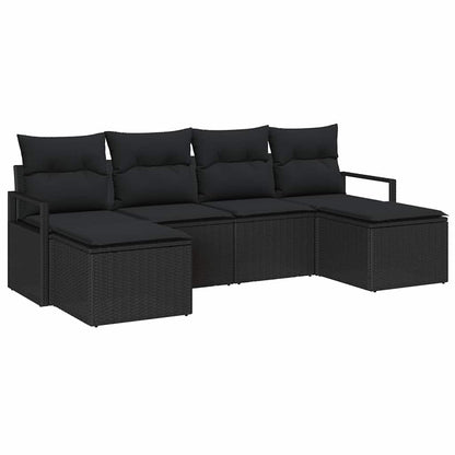 Sofa Set mit Kissen 6 pcs Schwarz Poly Rattan