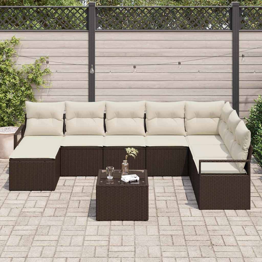 Sofa Set mit Kissen 9 pcs Braun Poly Rattan