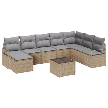 Sofa Set mit Kissen 9 pcs Beige Poly Rattan
