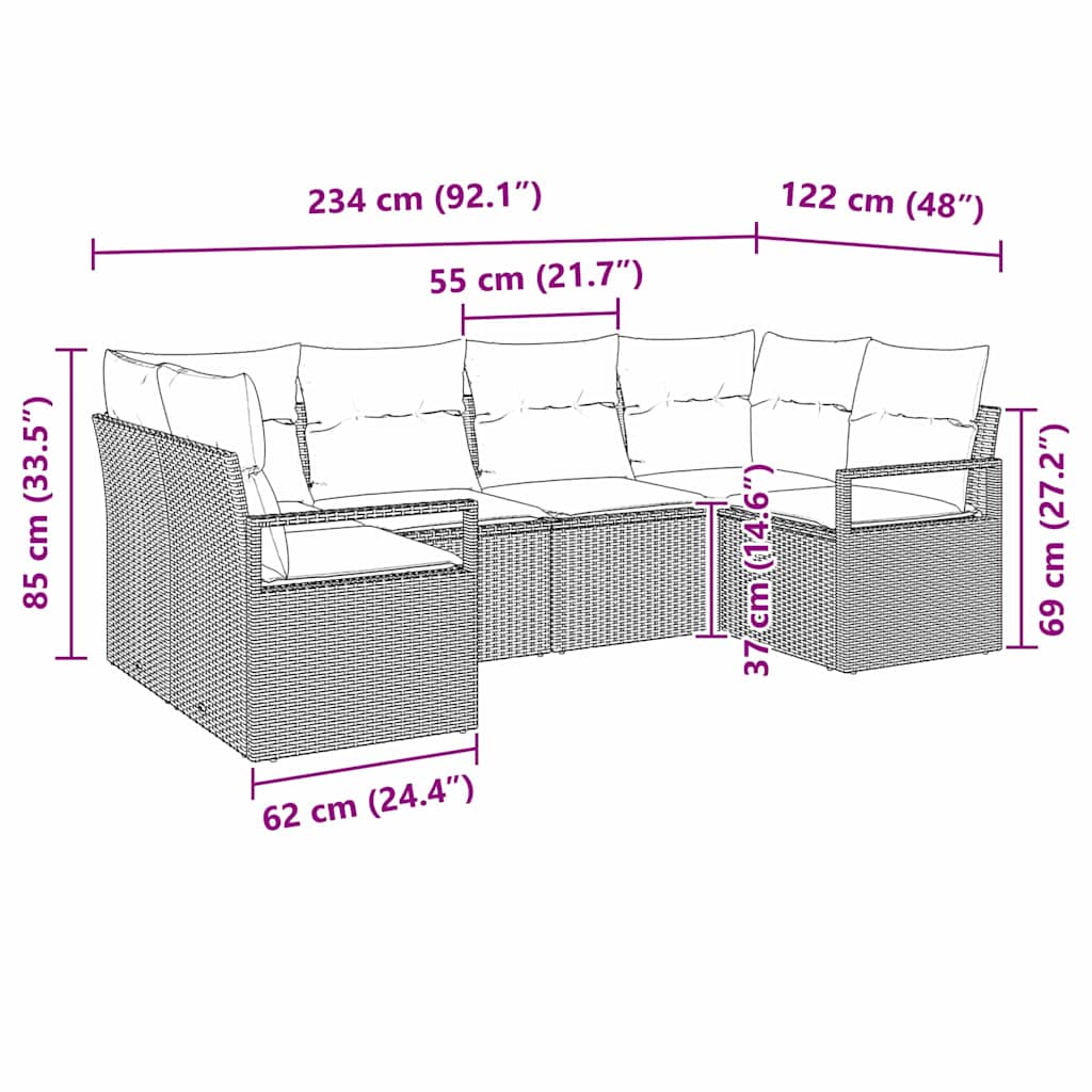 Sofa Set mit Kissen 6 pcs Hellgrau Poly Rattan
