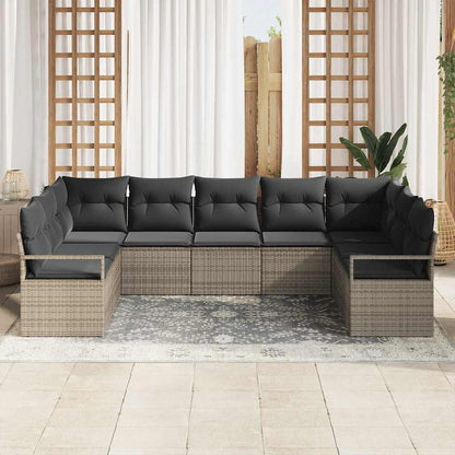 Sofa Set mit Kissen 9 pcs Grau Poly Rattan