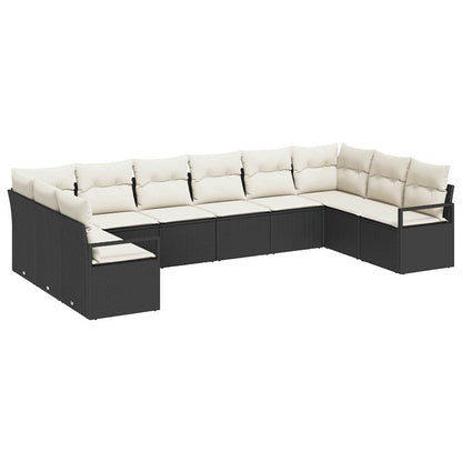 Sofa Set mit Kissen 10 pcs Schwarz Poly-Rattan
