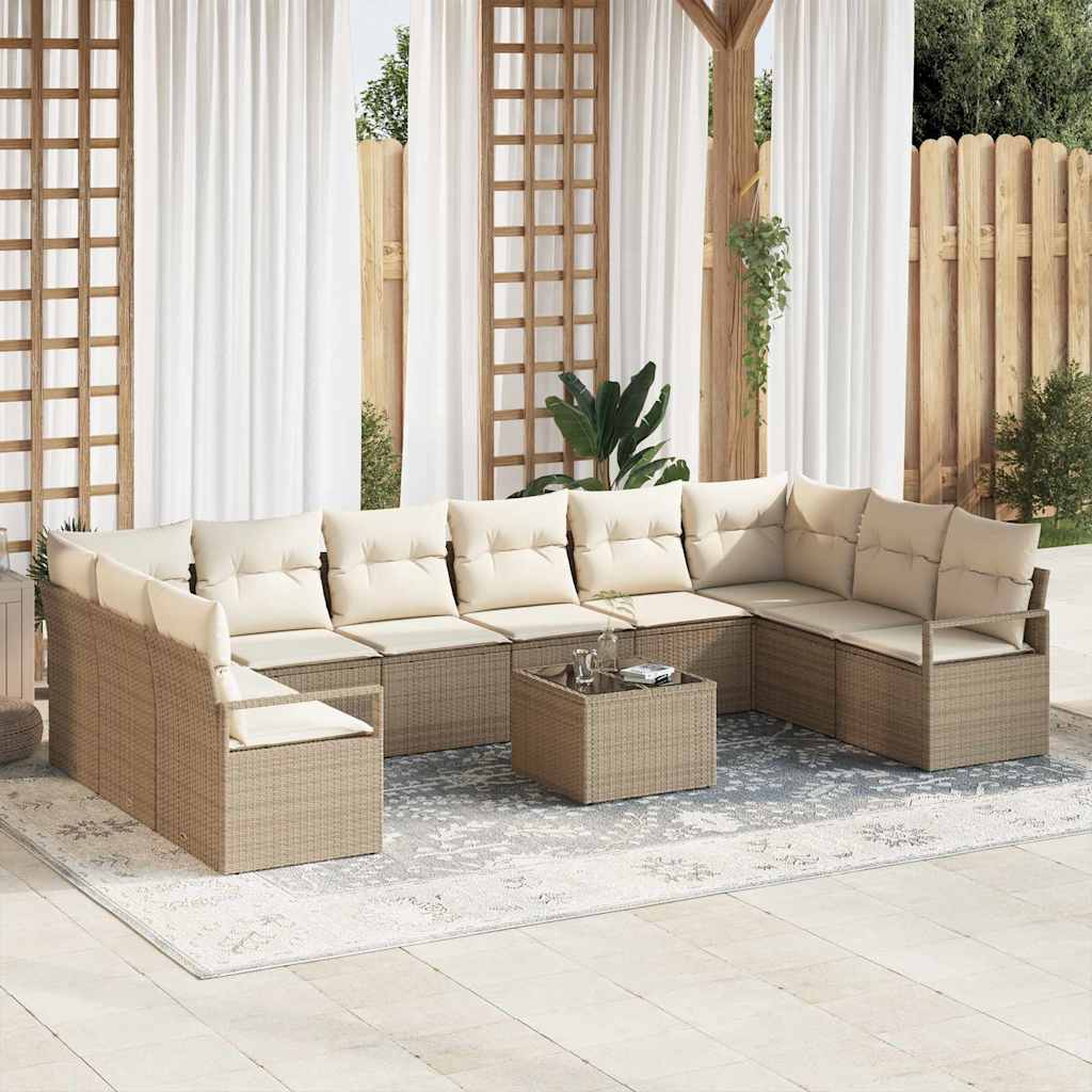 Sofa Set mit Kissen 11 pcs Beige Poly Rattan