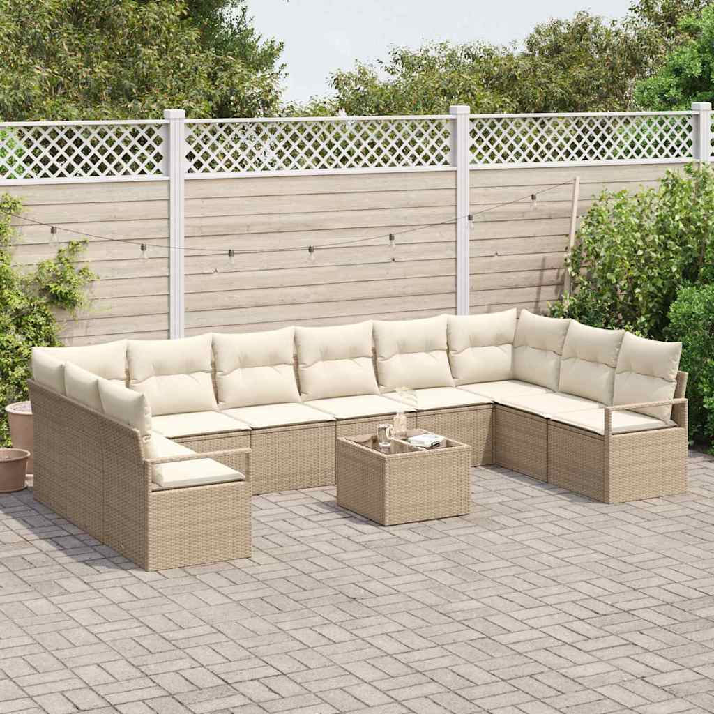 Sofa Set mit Kissen 11 pcs Beige Poly Rattan