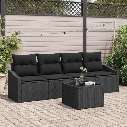 Sofa Set mit Kissen mit Kissen 5 pcs Schwarz Poly Rattan