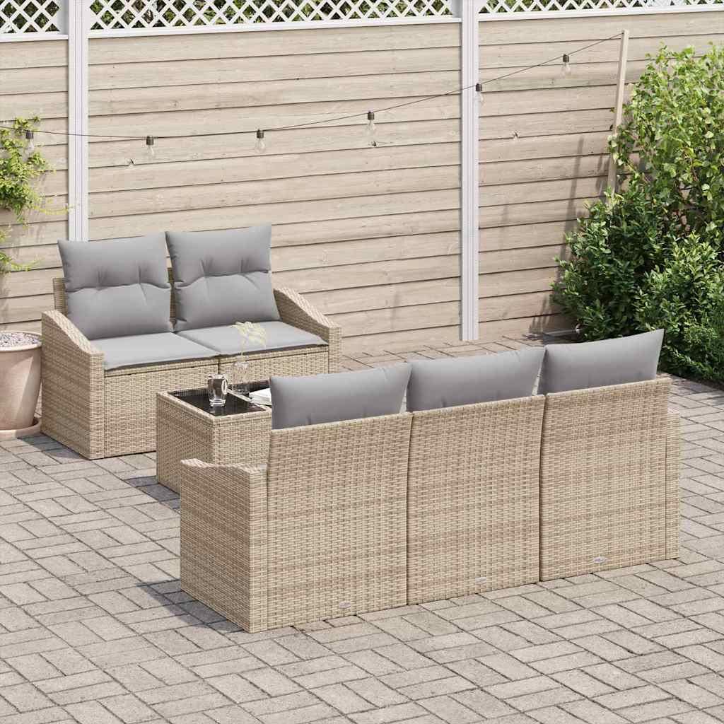 Sofa Set mit Kissen 6 pcs Beige und Hellgrau Poly Rattan