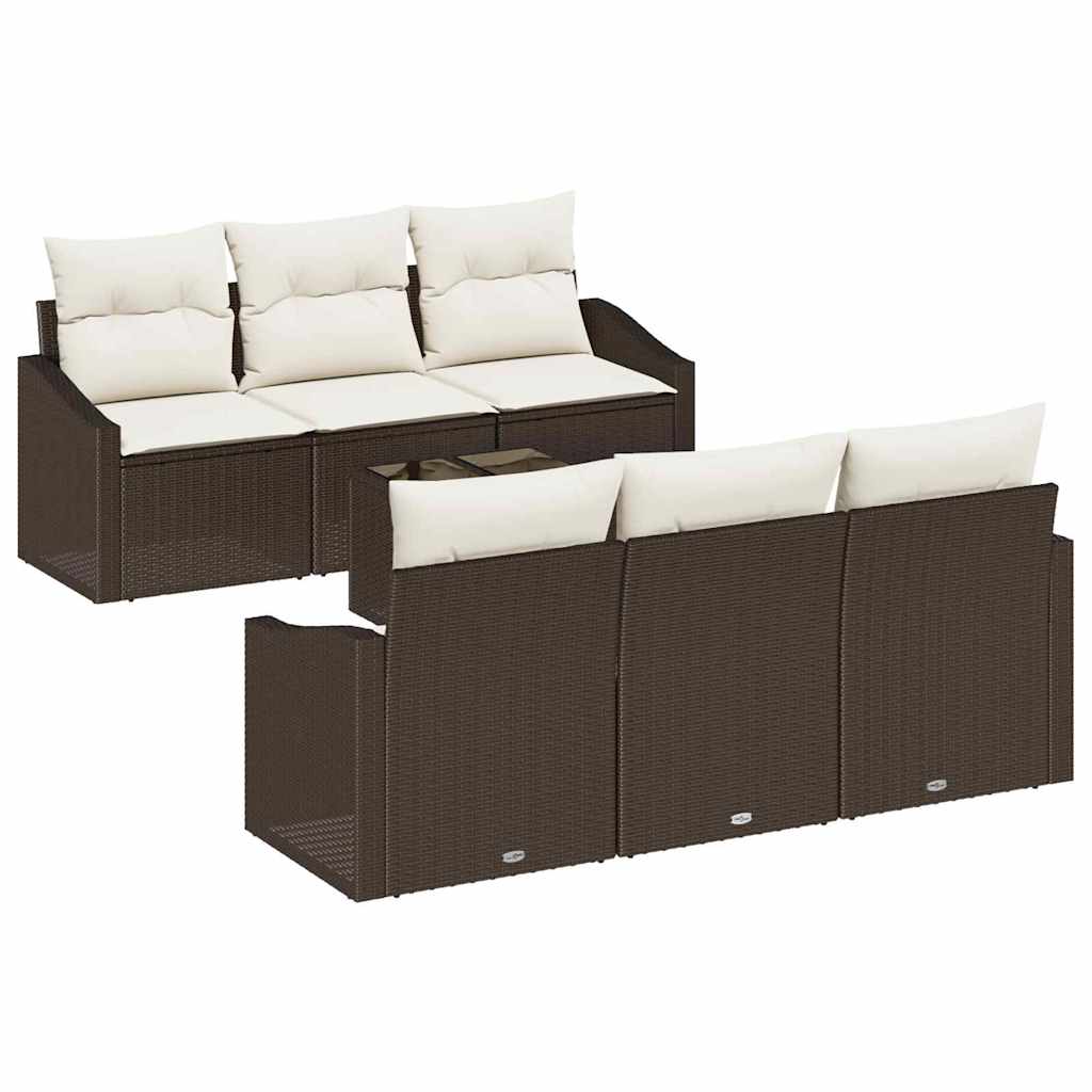 Sofa Set mit Kissen 7 pcs Braun und Creme Poly-Rattan