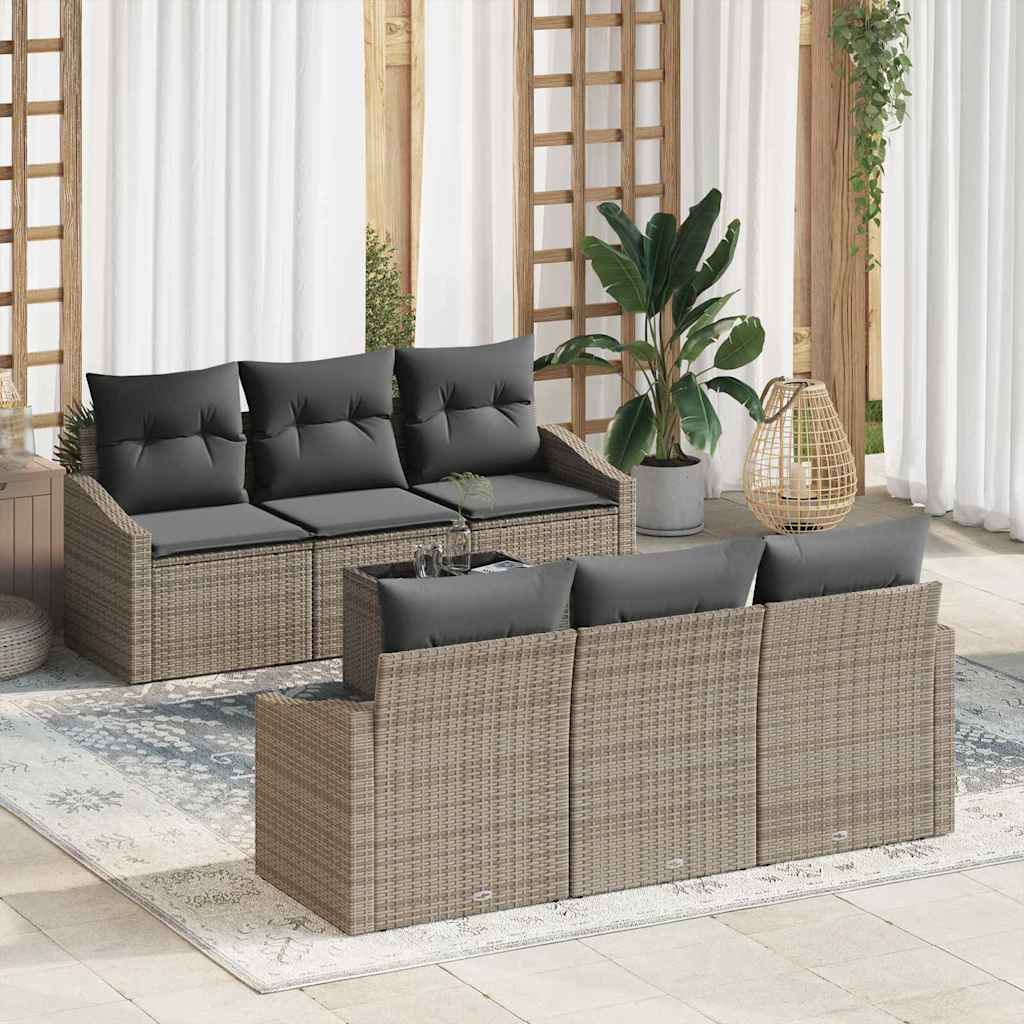 Sofa Set mit Kissen mit Kissen 7 pcs Grau Poly-Rattan