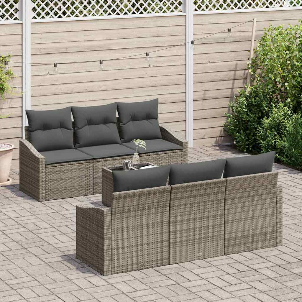 Sofa Set mit Kissen mit Kissen 7 pcs Grau Poly-Rattan
