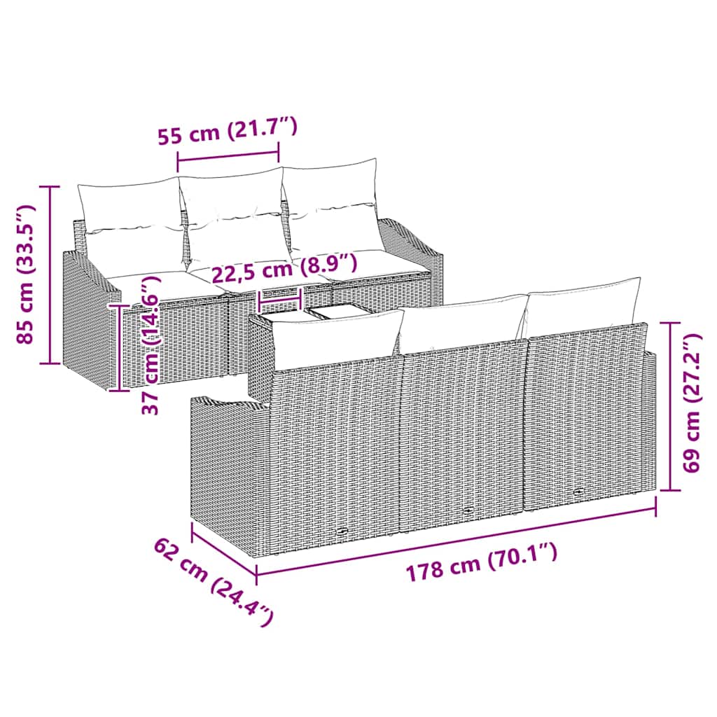 Sofa Set mit Kissen mit Kissen 7 pcs Grau Poly-Rattan