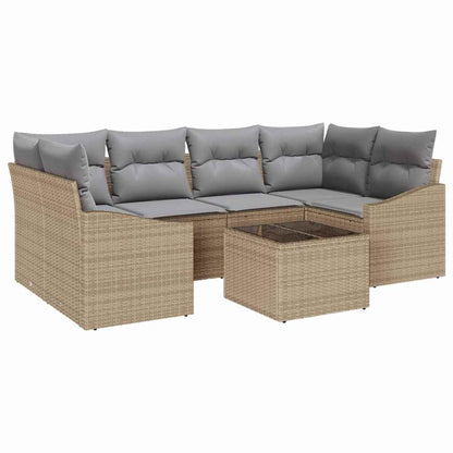 Sofa Set mit Kissen 7 pcs Beige und Hellgrau Poly Rattan