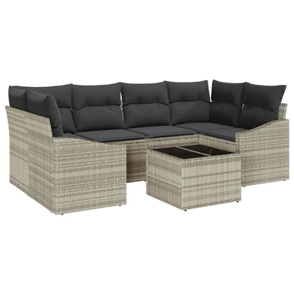 Sofa Set mit Kissen mit Kissen 7 pcs Hellgrau Poly-Rattan