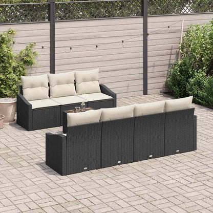 Sofa Set mit Kissen 8 pcs Schwarz und Creme Poly Rattan