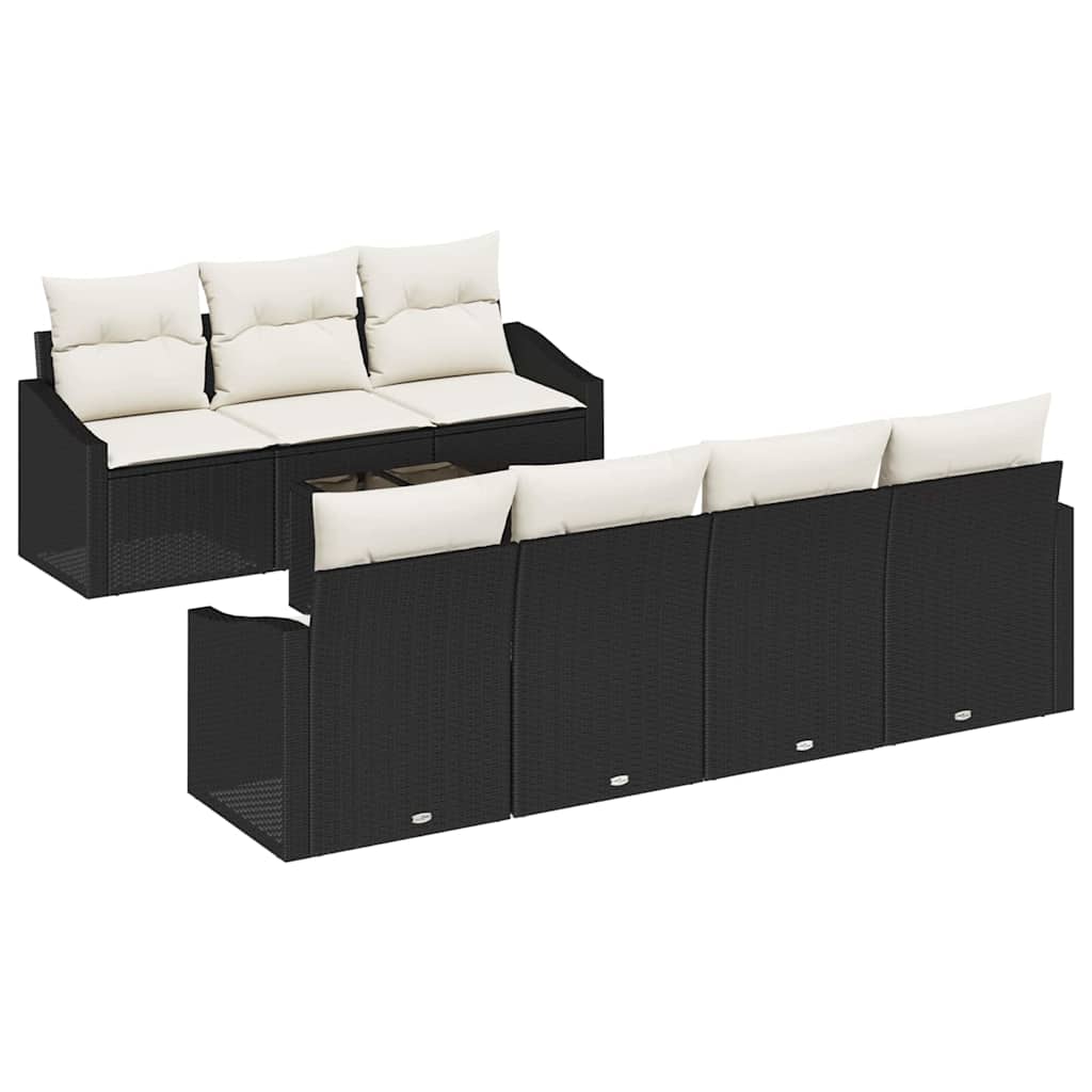 Sofa Set mit Kissen 8 pcs Schwarz und Creme Poly Rattan