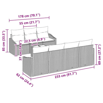 Sofa Set mit Kissen 8 pcs Schwarz und Creme Poly Rattan